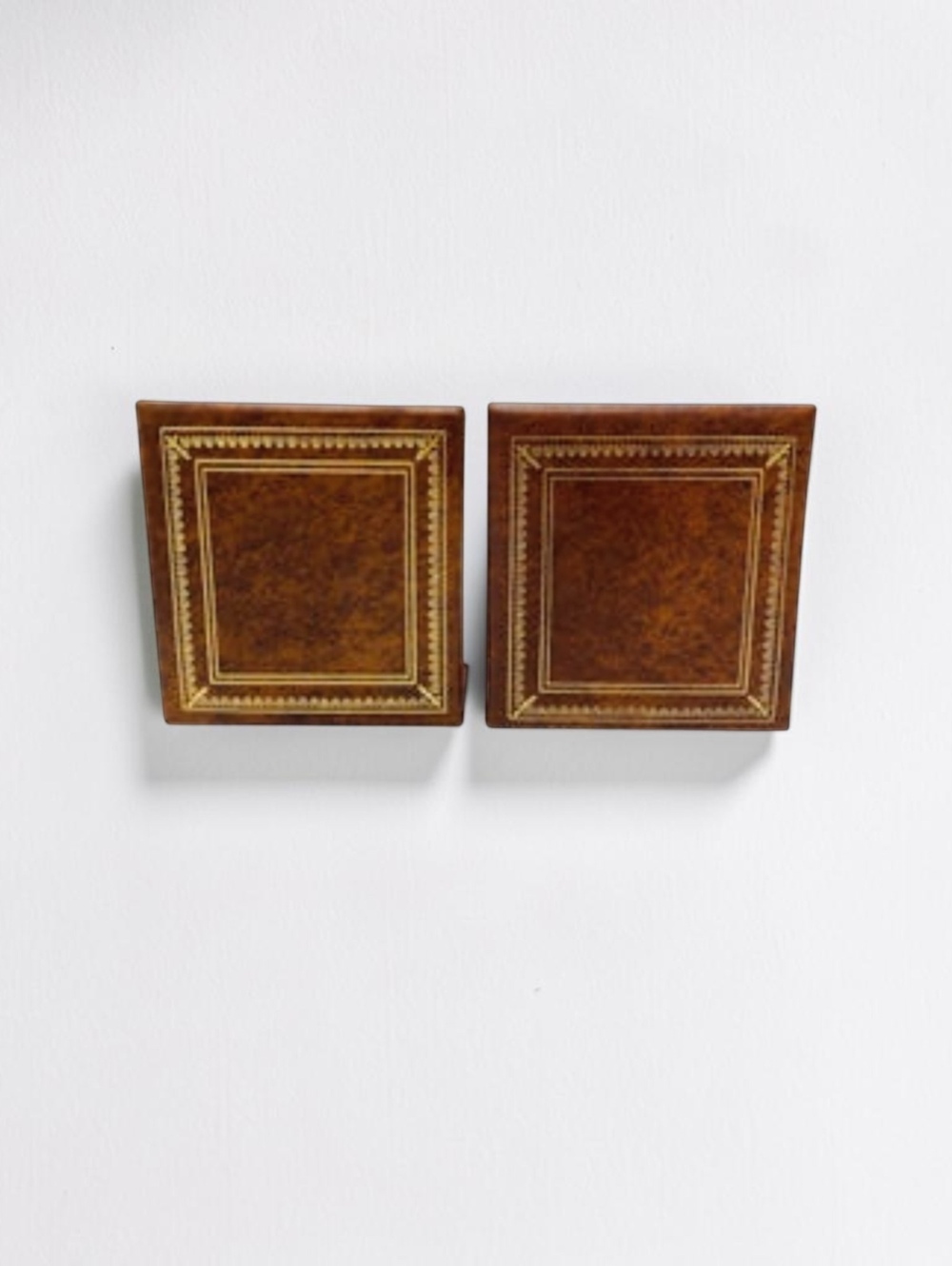 Vintage Mid-Century Modern Leather and Gold Embossed Bookends, 1960s
